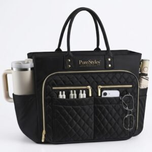 Pure Style Elegant Quilted Black Laptop Tote & Utility Shoulder Bag